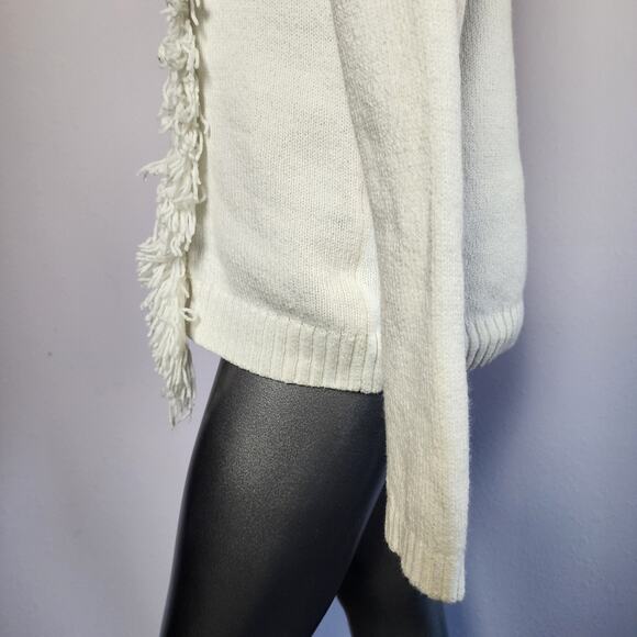 Trouvé Fringe Off-White Wool Blend Crew Neck Knit Sweater | Women's Large - Picture 6 of 12